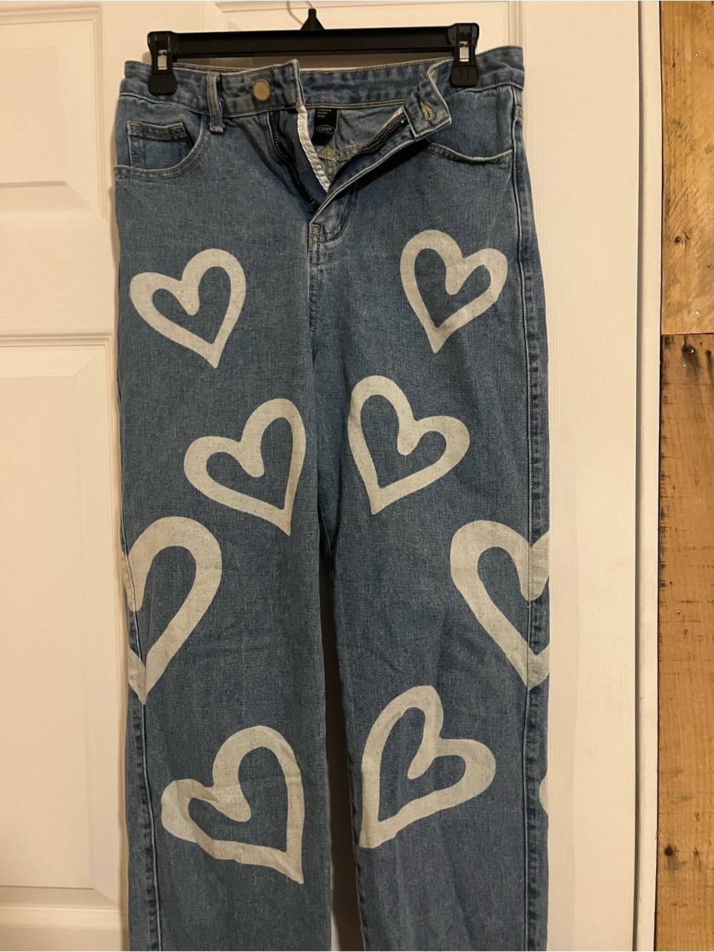 Women’s Blue Denim Jeans with White Heart Print size S